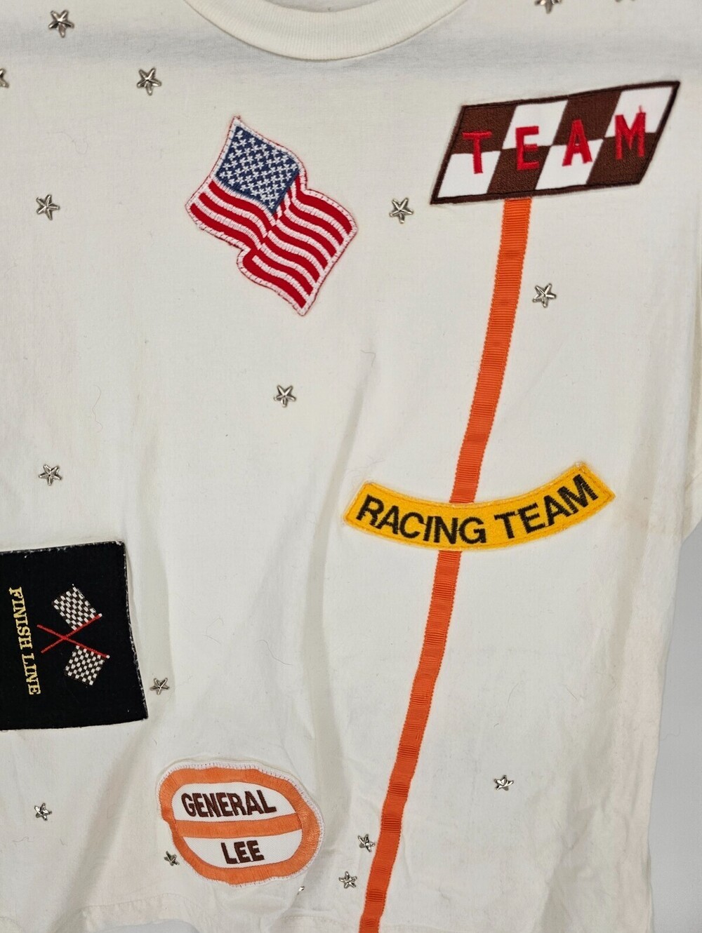 Vintage Y2K Allen B Womens Sz S Tank Top White w/ Racing Patch Theme - Picture 2 of 4